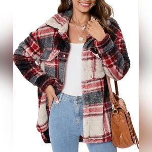 Plaid Fuzzy Sherpa Coat